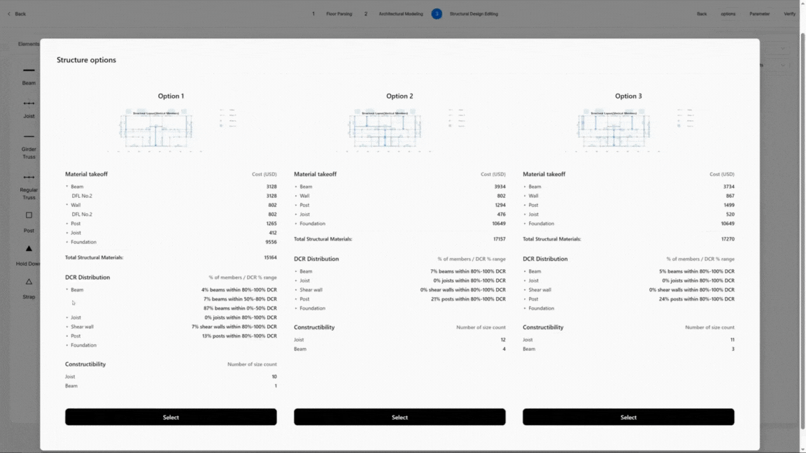 Multi-Option Structural Design Comparison